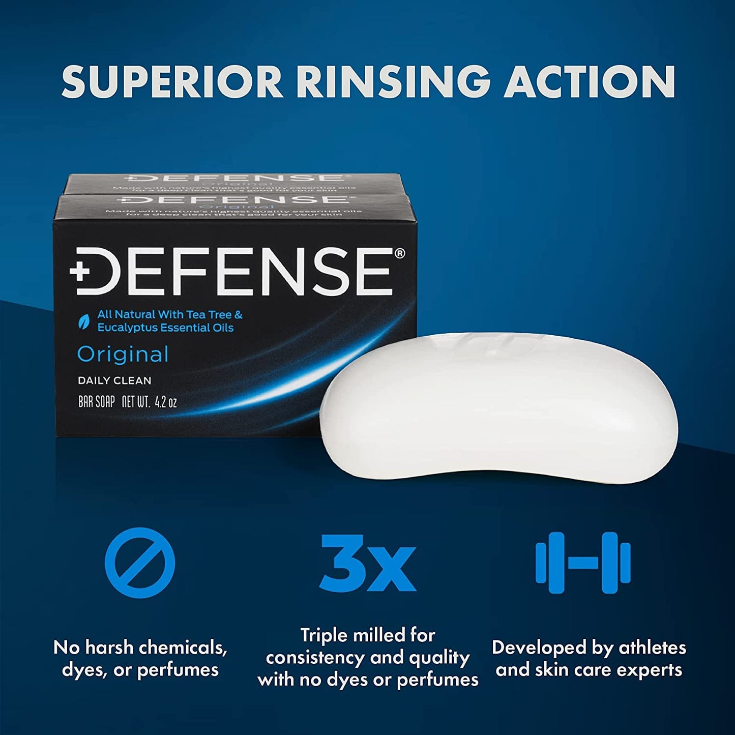 Defense Original Daily Clean Bar Soap with Tea Tree and Eucalyptus Essential Oils, 4.2 oz.