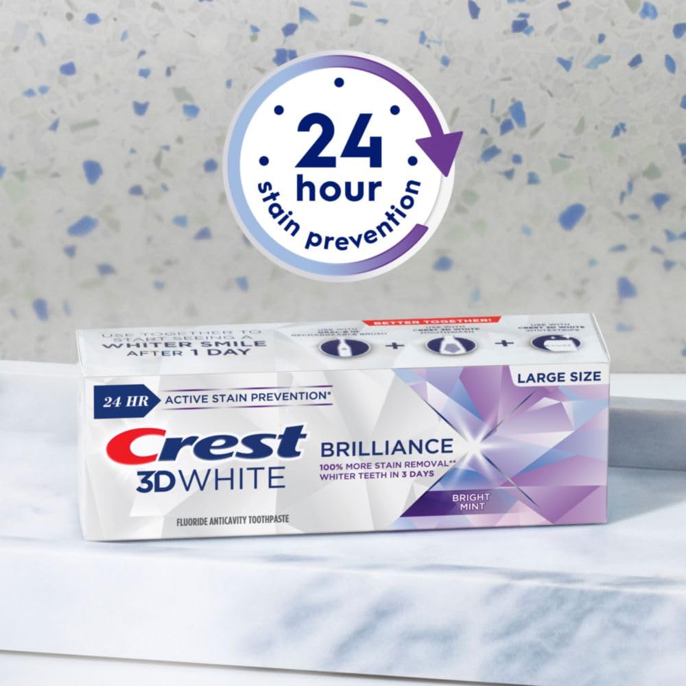 Crest 3D White Brilliance Teeth Whitening Toothpaste, Bright Mint, 121 g /  4.3 oz