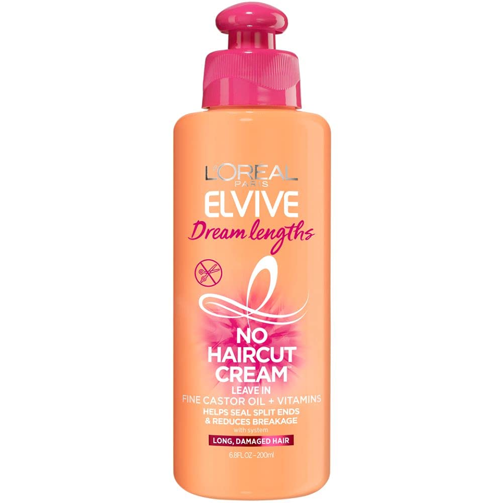 L’Oreal Paris Elvive Dream Lengths No Haircut Cream Leave in Conditioner with Fine Castor Oil &Vitamins,6.8 fl.oz/200ml