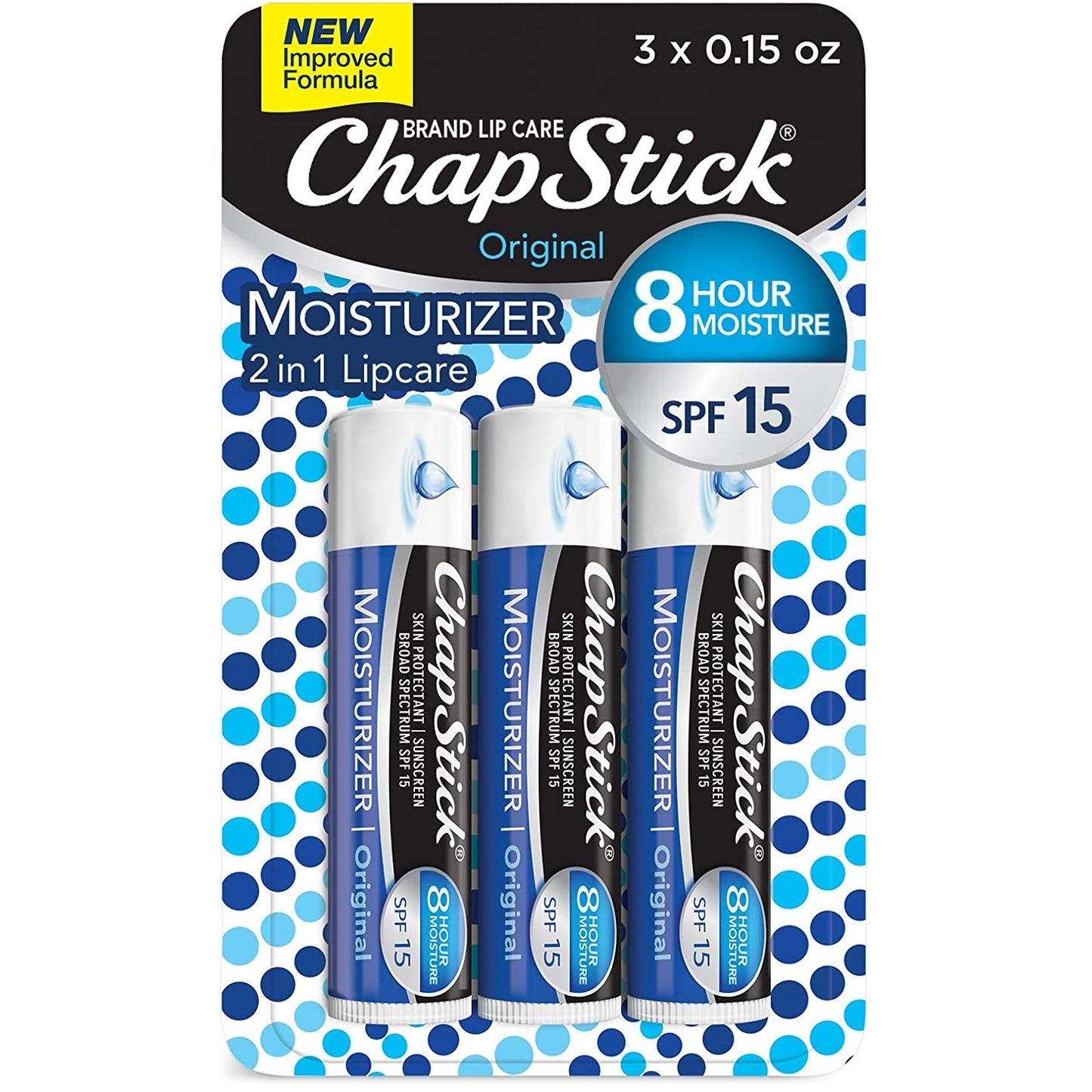 ChapStick Lip Moisturizer and Skin Protectant Lip Balm Tube SPF 15, Original Flavor, 1 Blister 3 Count