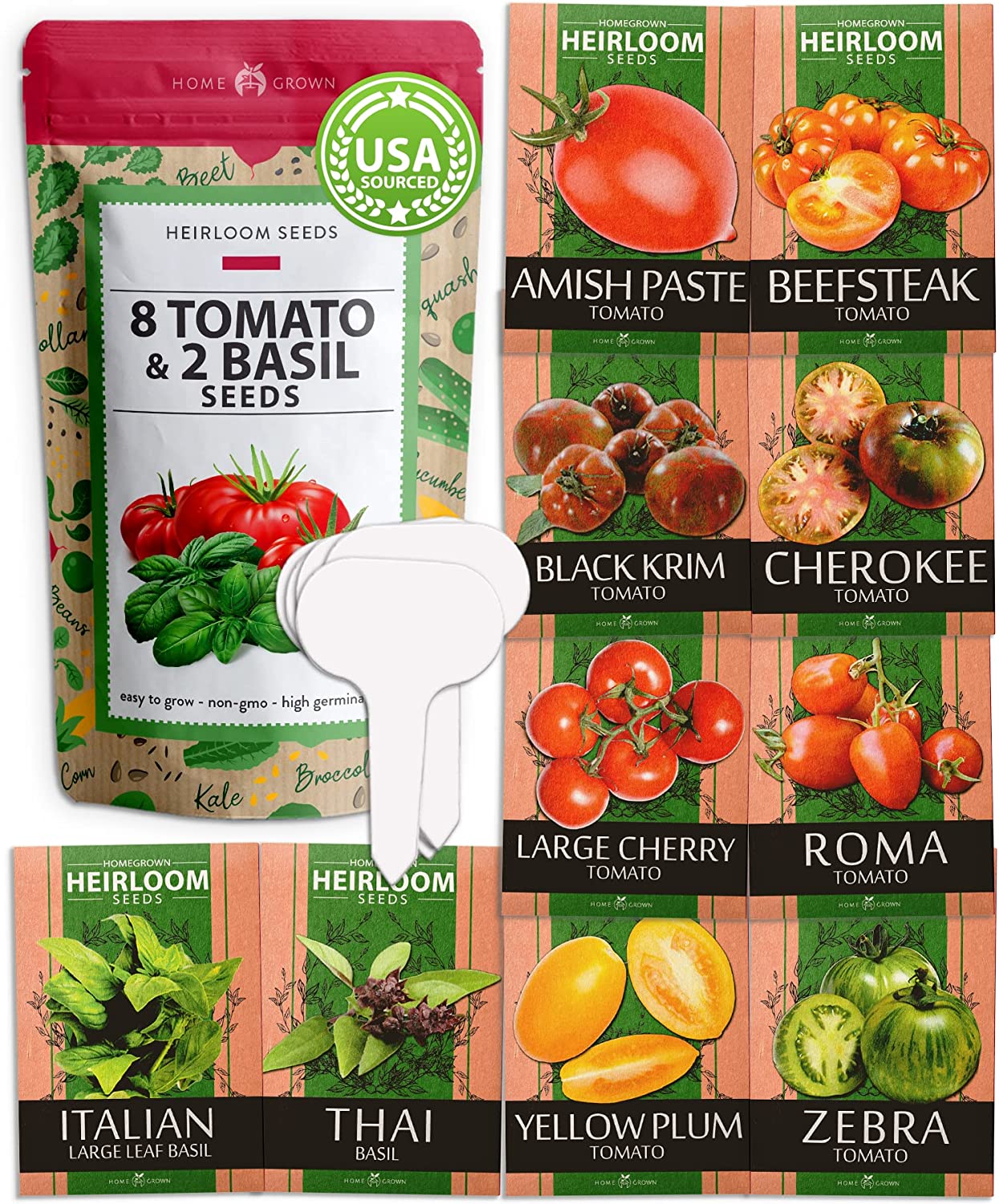 Heirloom Tomato Seeds for Planting (10pk) w/Basil Seeds