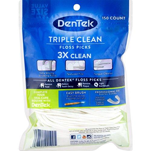 DenTek Triple Clean Floss Pick 3X Clean: Removes Plaque & Food and Fights Bad Breath (150 Picks)