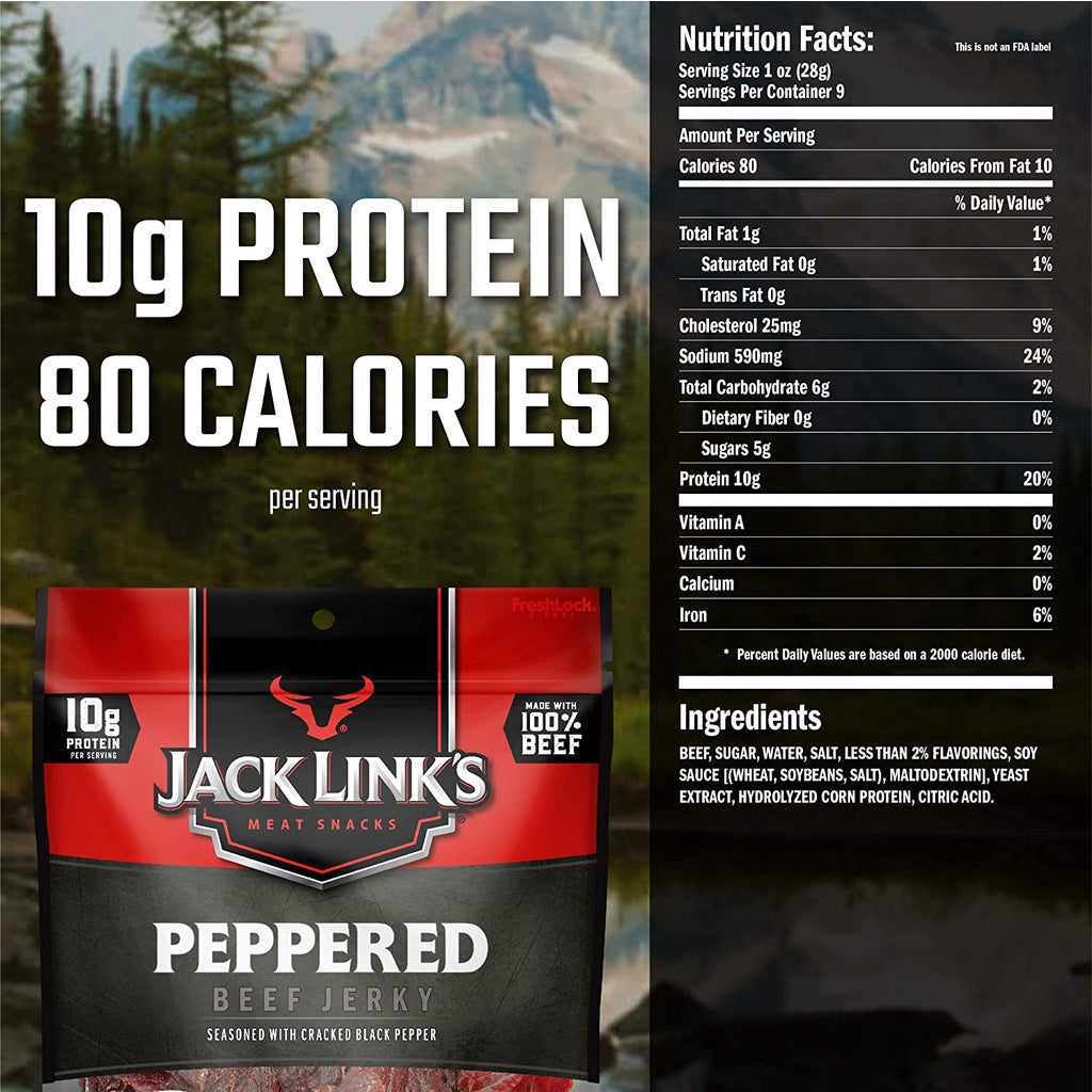 Jack Link’s Beef Jerky Peppered, Made with 100% Premium Beef, 9 oz. / 255g