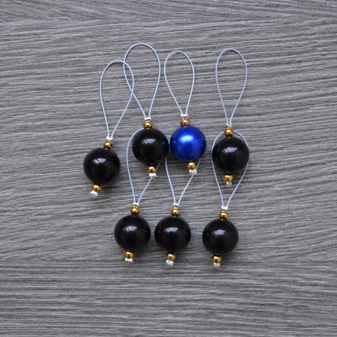 KnitPro ZOONI Stitch Markers in Coloured Beads - Pack of 7 including 1 Unique Marker in Midnight Beauty (10932)