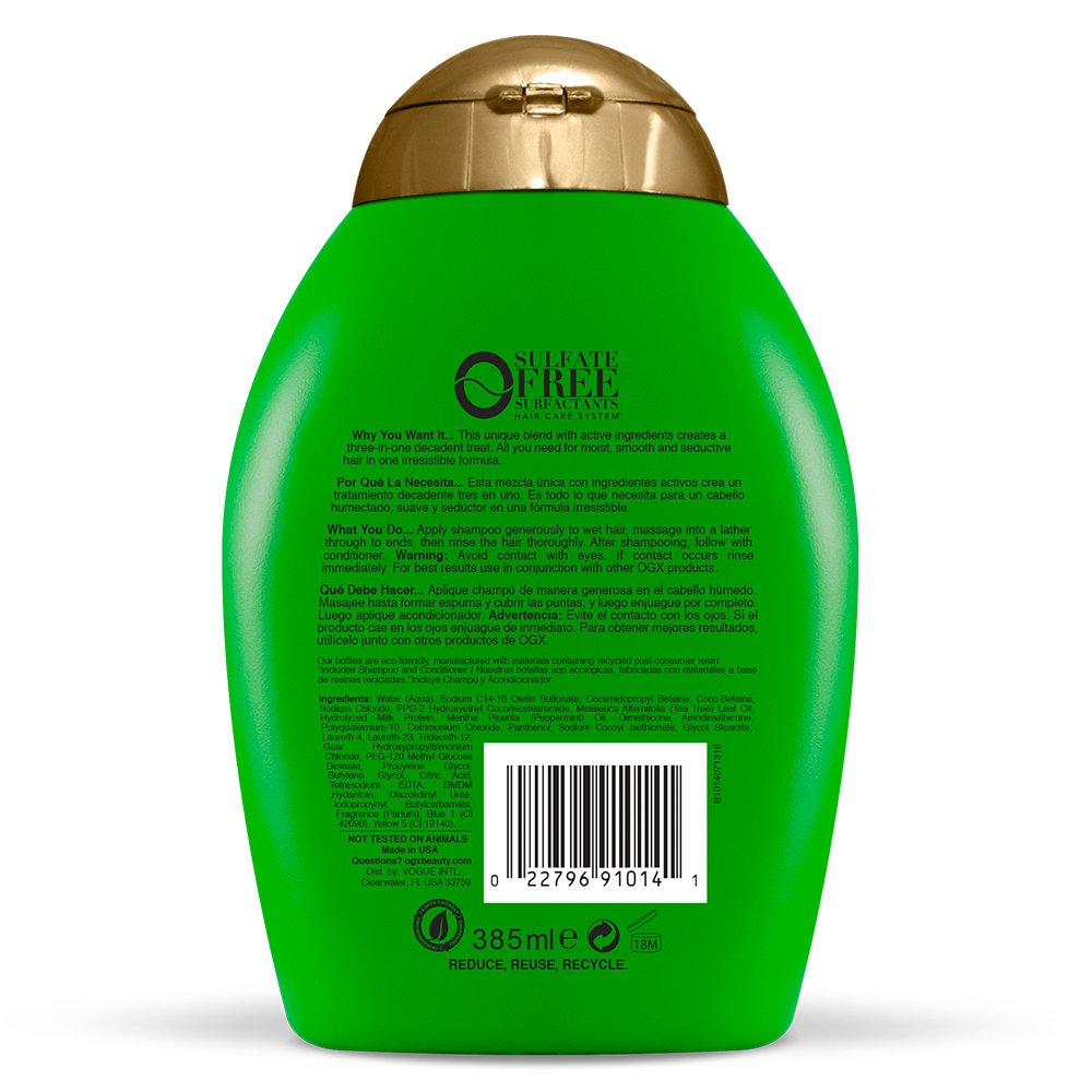 OGX Hydrating+ Tea Tree Mint Shampoo with Peppermint Oil & Milk Proteins, 13 fl.oz / 385ml