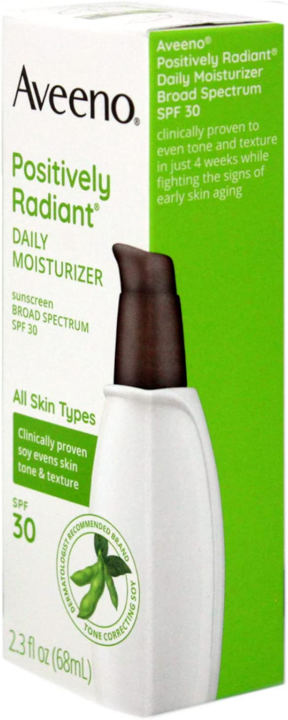 Aveeno Positively Radiant Daily Moisturizer Sunscreen Broad Spectrum SPF 30, 2.3fl Oz / 68 ml (NO BOX)