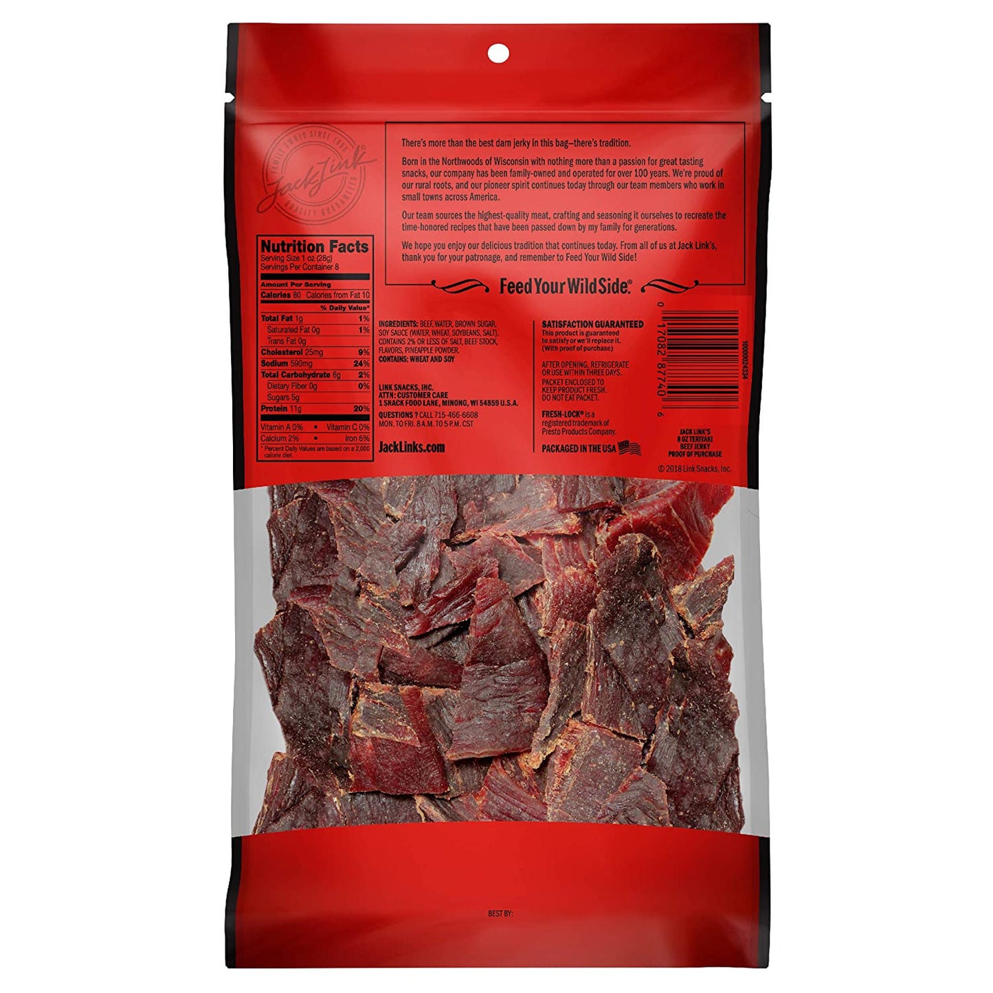 Jack Link’s Beef Jerky Teriyaki, Good Source of Protein, 96% Fat Free, No Added MSG, 1.25 oz. / 35g