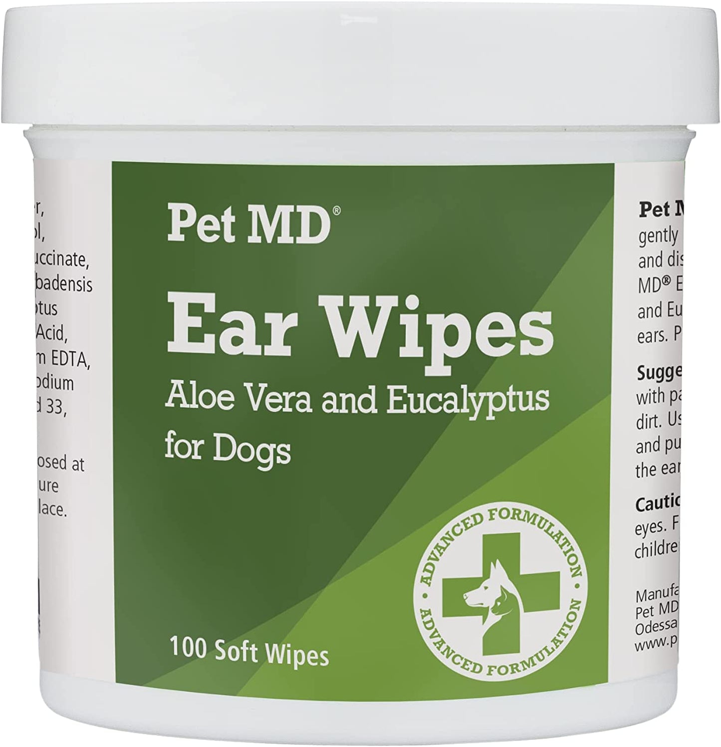 Pet MD Ear Wipes for Dogs Aloe Vera and Eucalyptus Advanced Veterinary Formula 100 Soft Wipes