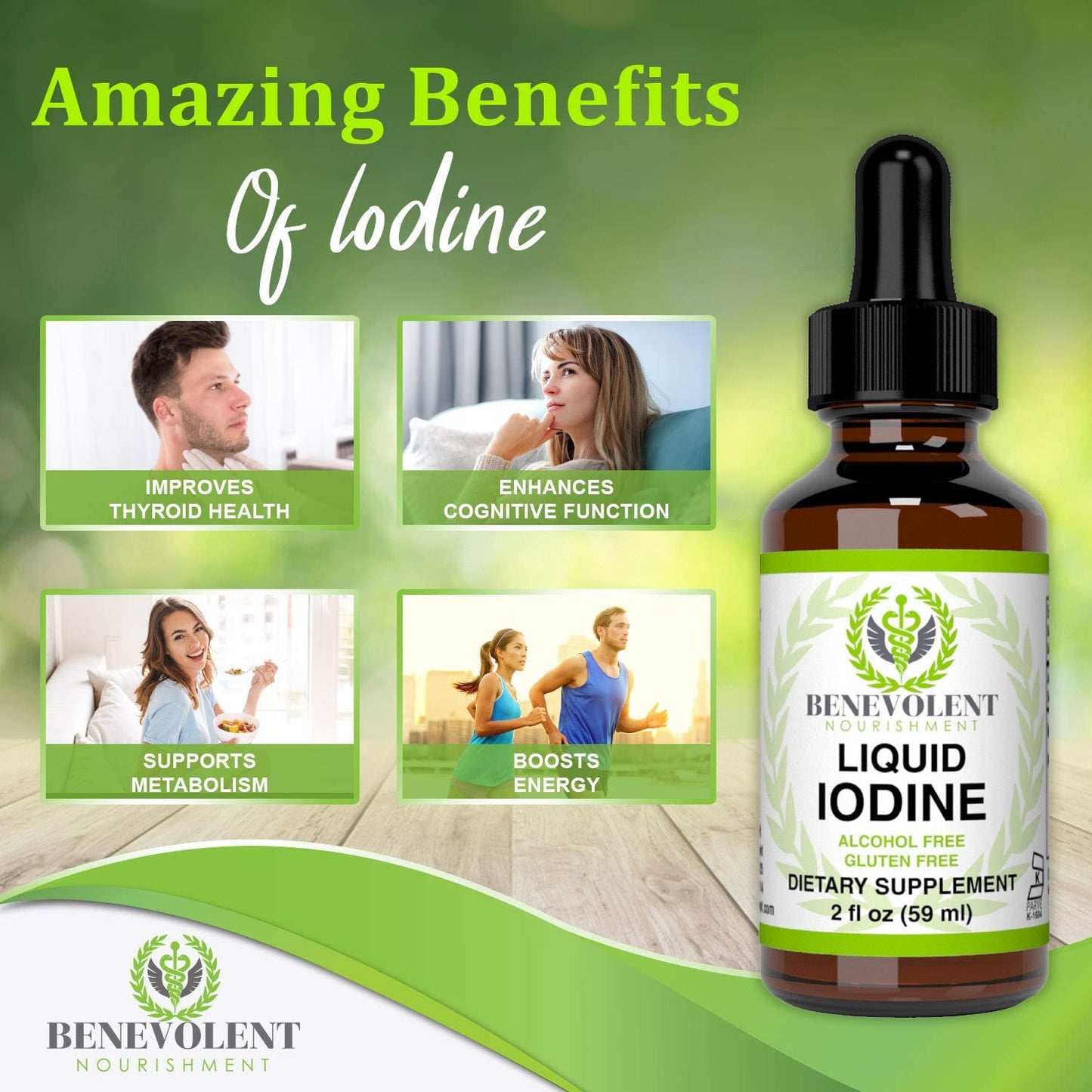 Benevolent Nourishment Liquid Iodine Potassium Drops - 1300 Servings | Large 2oz Bottle | Great Taste | 2X Absorption | Just One (1) Drop a Day for Fast, Potent Thyroid Support - Potassium Iodide. Alcohol and Gluten Free