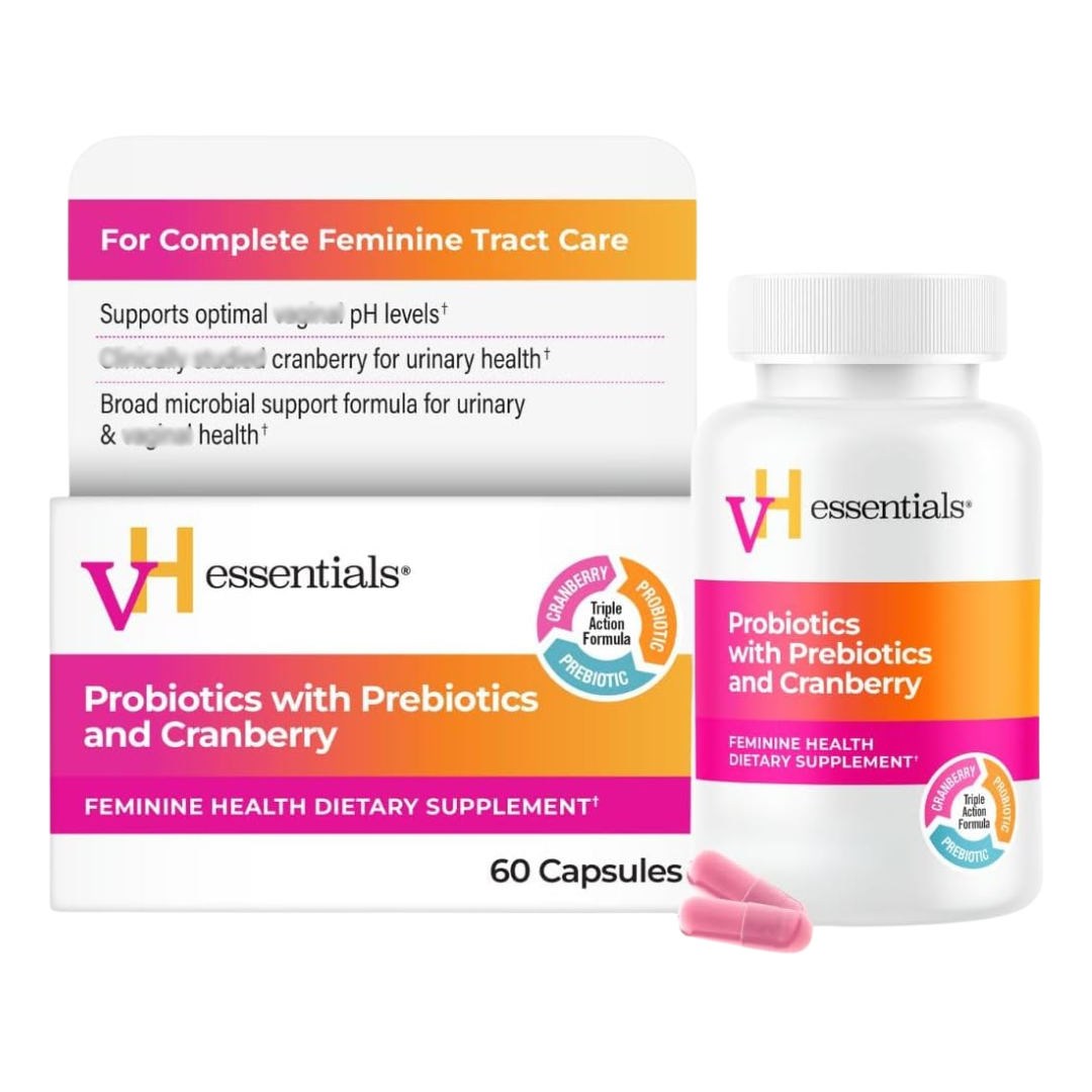 vH essentials Probiotics with Prebiotics and Cranberry Feminine Health Supplement, 60 Count