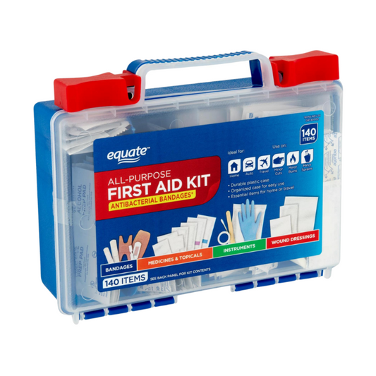 Equate All-Purpose First Aid Kit Antibacterial Bandages 140 Items