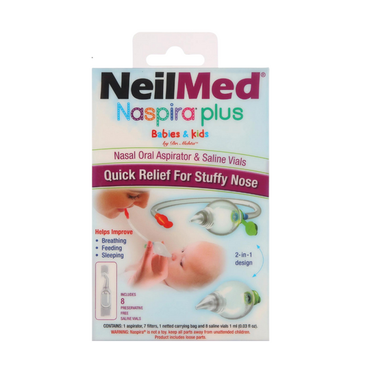 NeilMed Naspira Plus Nasal-Oral Aspirator + Saline Vials Quick Relief for Stuffy Nose 8 Saline Vials