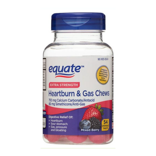 Equate Extra Strength Heartburn & Gas Chews Mixed Berry Flavor 54 Chewable Tablets