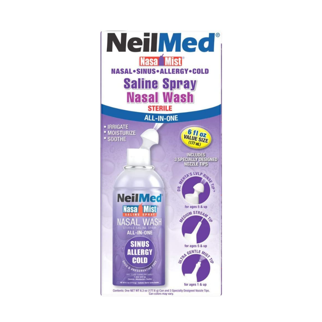 NeilMed NasaMist Saline Spray Nasal Wash Sterile Saline Spray All-in-One 6.3 Fl Oz