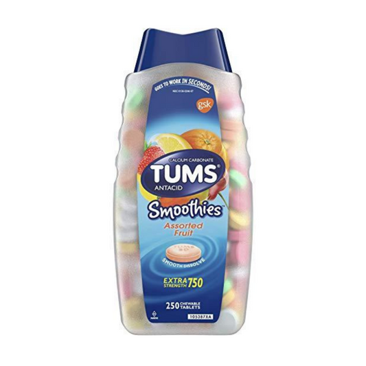 TUMS Antacid Smoothies Assorted Fruit Extra Strength 750 250ChewTabs