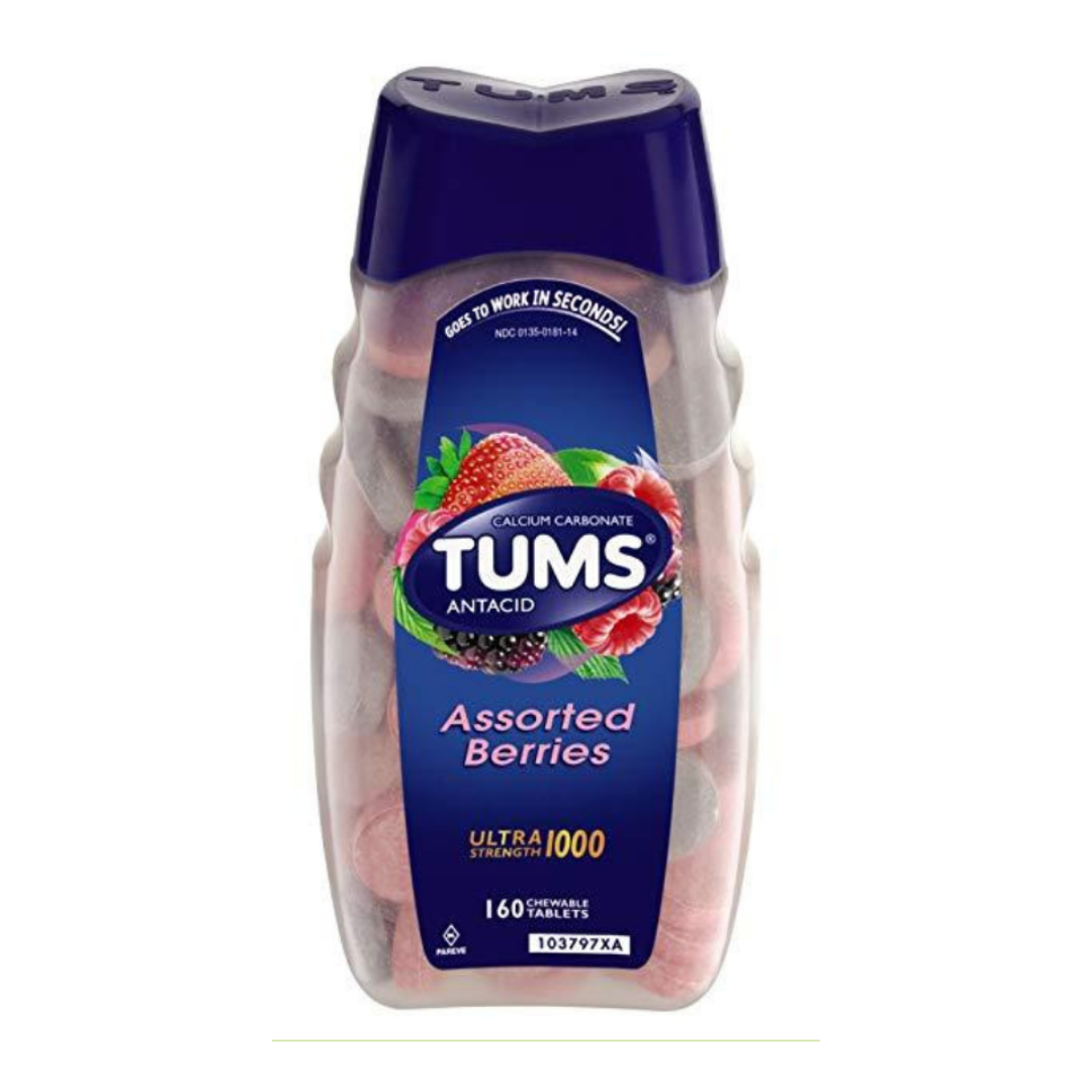 TUMS Ultra-Strength 1000 Assorted Berries Antacid Chewable Tablets for Heartburn Relief (160 count)