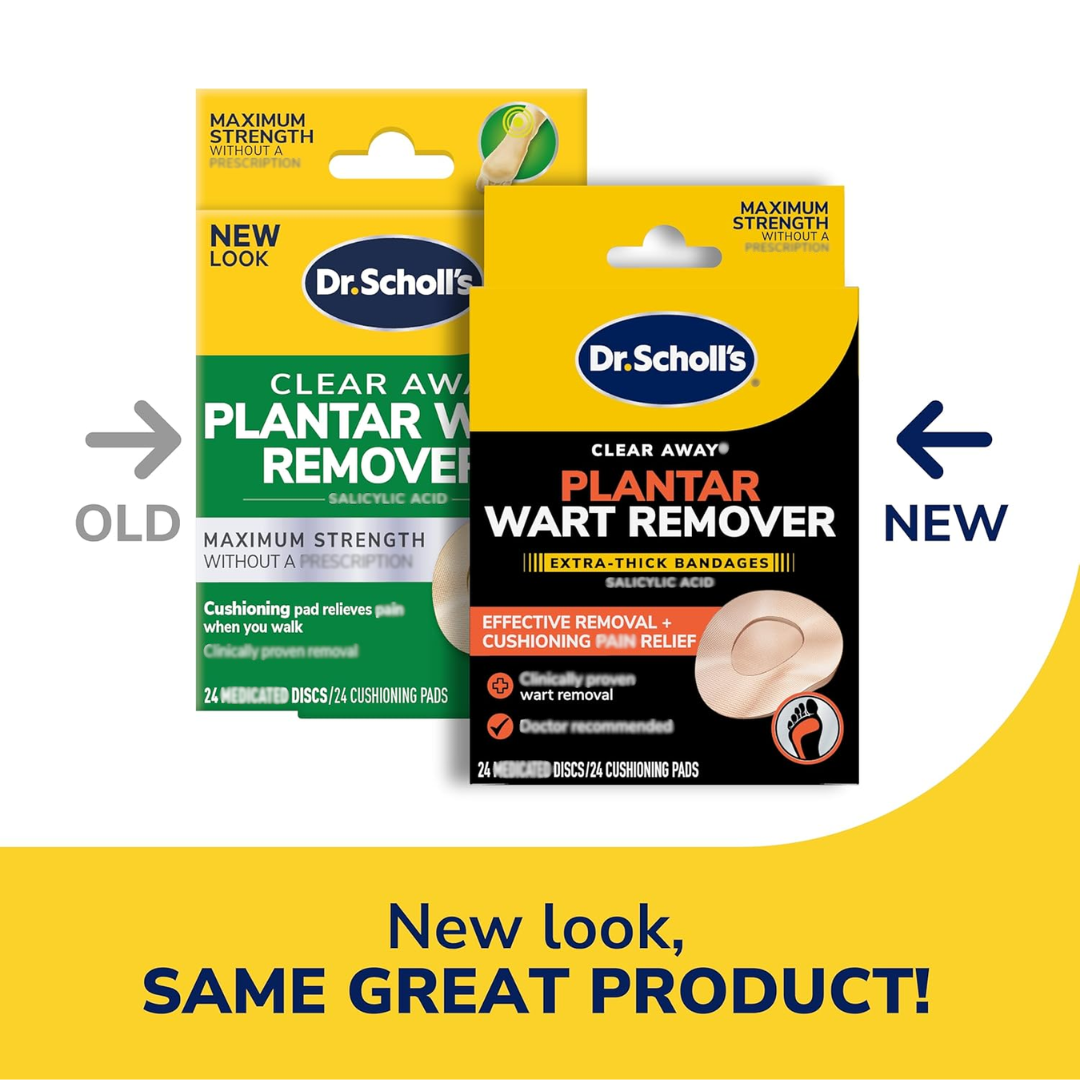 Dr. Scholl’s Clear Away Plantar Wart Remover for Feet, 24 Discs & Cushioning Pads