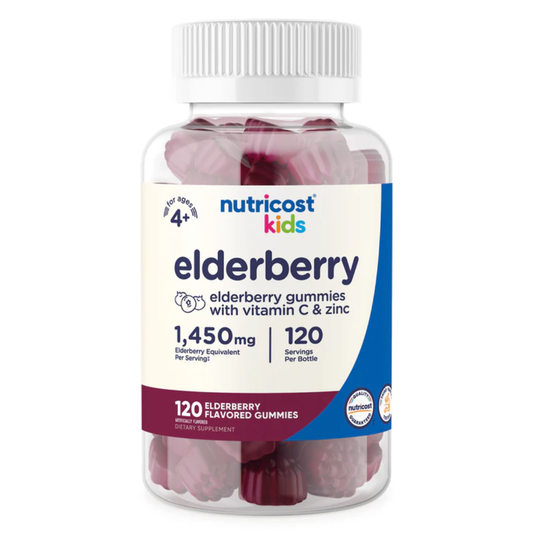 Nutricost Kids Elderberry Gummies With Vitamin C & Zinc 1450mg Supplement 120 Gummies