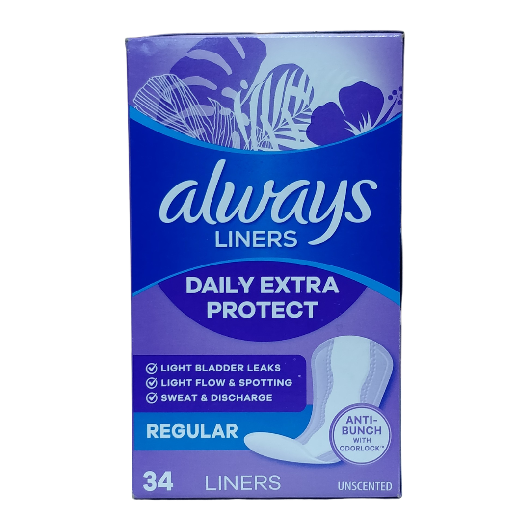 Always Anti - Bunch Xtra Protection Daily Liners Regular Length Unscented, 34 Liners