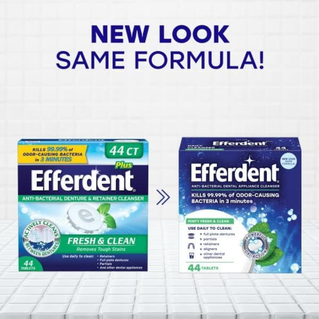 Efferdent Plus Mint Anti-Bacterial Denture Cleanser, 44 Tablets (Packaging May Vary)