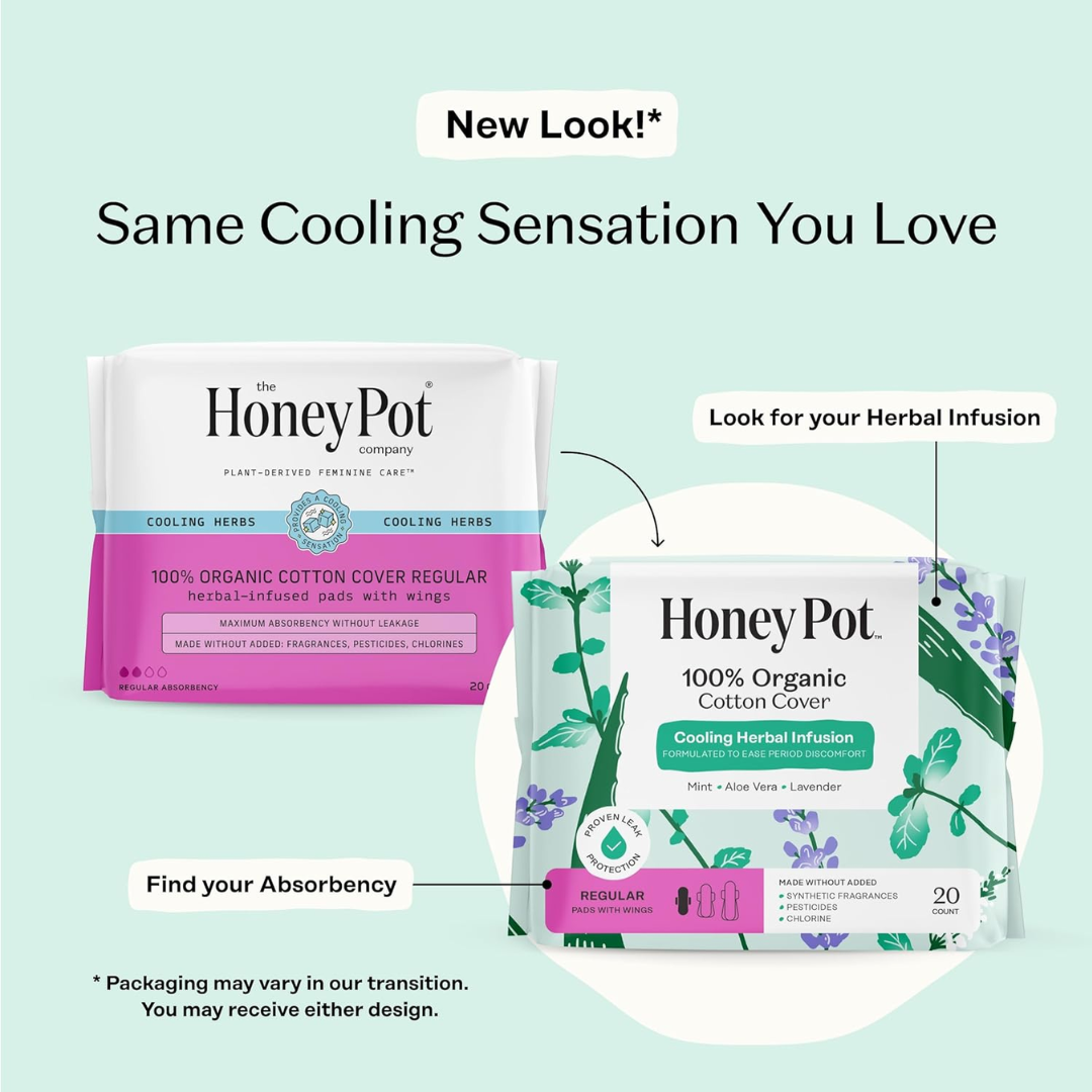 The Honey Pot Company Herbal-Infused Pads with Wings Regular Flow, 20 Count