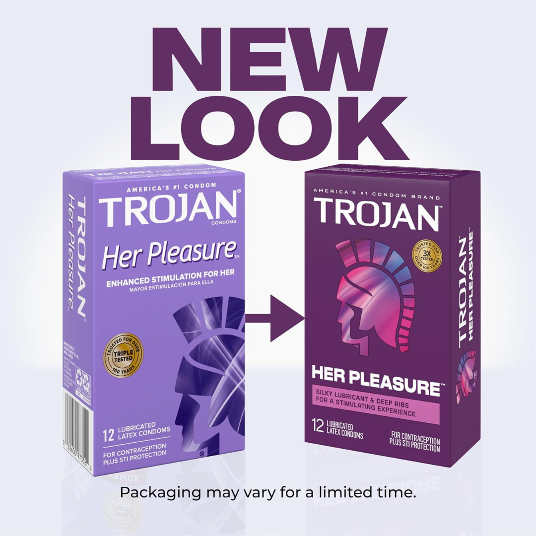 Trojan Her Pleasure Enhanced Stimulation For Her (12 Lubricated Latex Condoms) PACKAGING MAY VARY