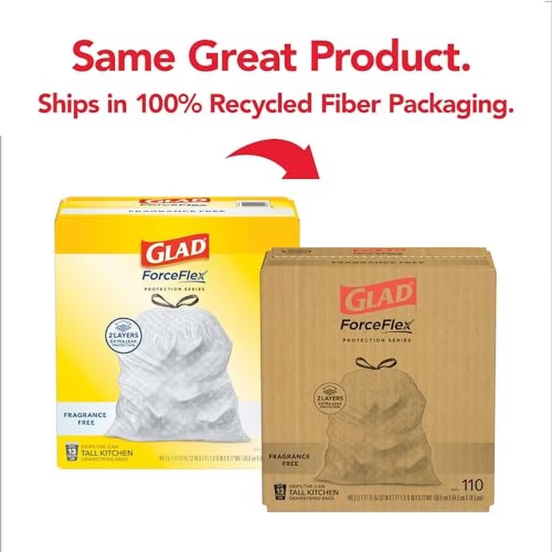 Glad ForceFlex Tall Kitchen Trash Bags 13 Gallon Fragrance Free, 110 Bags