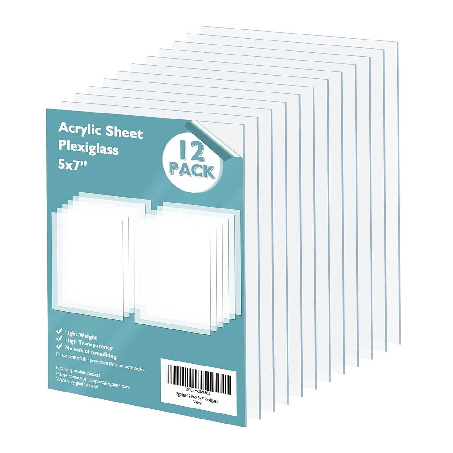 Egofine 5x7" Acrylic Sheet Plexiglass, 12 pack