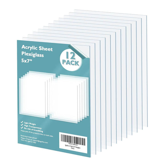 Egofine 5x7" Acrylic Sheet Plexiglass, 12 pack
