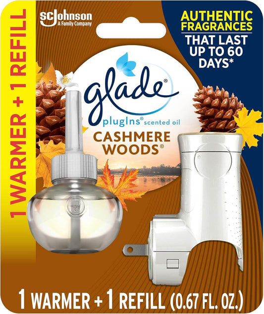 Glade PlugIns Scented Oil Cashmere Woods 1 Warmer 1 Refill, 120V, (19.8 ml / 0.67 oz)