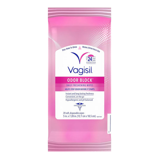 Vagisil Odor Block Daily Freshening Wipes 20 Soft Disposable Wipes (12.7c, x 18.5cm)