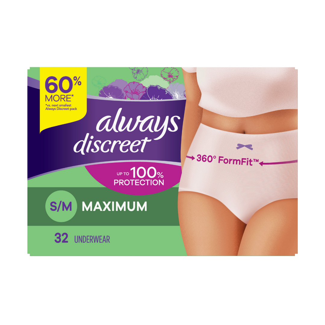 Always Discreet Incontinence & Postpartum Underwear for Women Small/Medium 3pcs