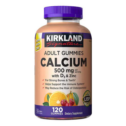 Kirkland Signature Adult Gummies Calcium 500mg Orange & Cherry Natural Fruit Flavor 120 Gummies