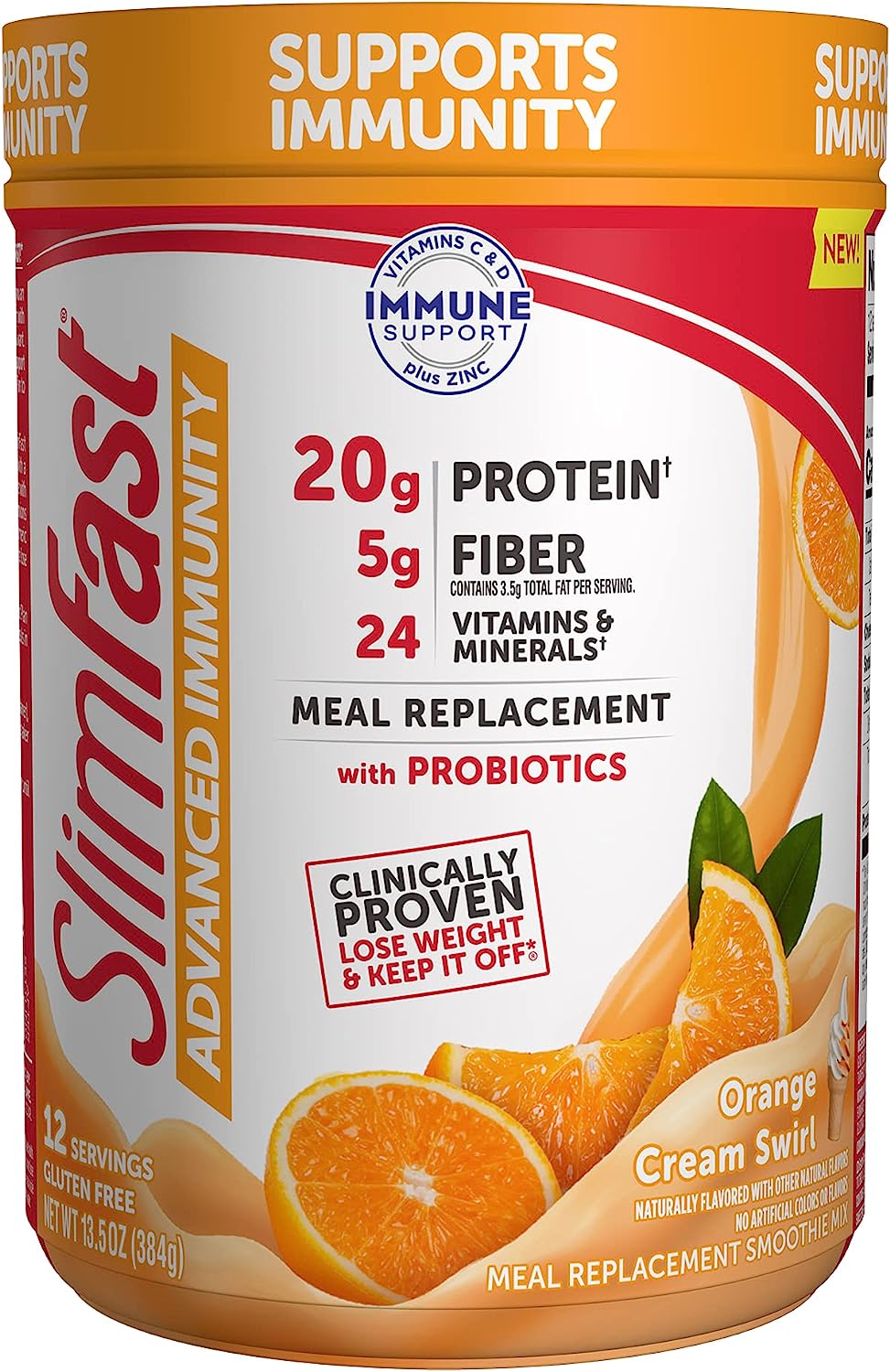 SlimFast Advanced Immunity High Protein Meal Replacement with Probiotics (Orange Cream Swirl) 13.5 Oz