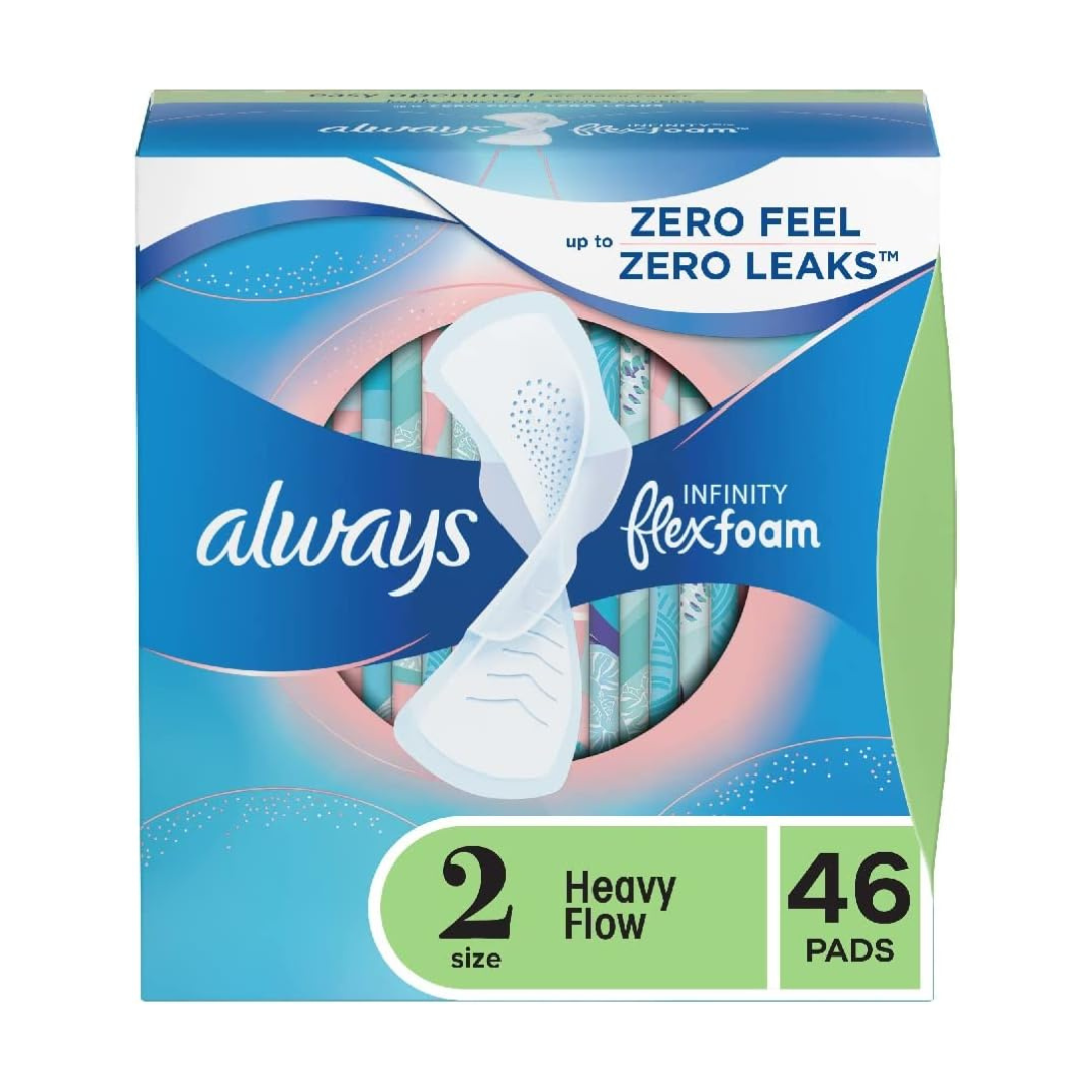 Always Size 2 Infinity Flex Foam Unscented Pad with Wings, 46 Pads