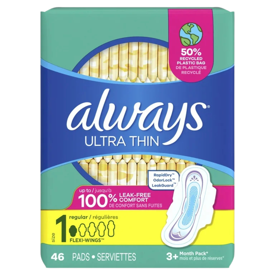 Always Utra Thin Size 1 Regular Flow with Flexi Wings, 46 Pads