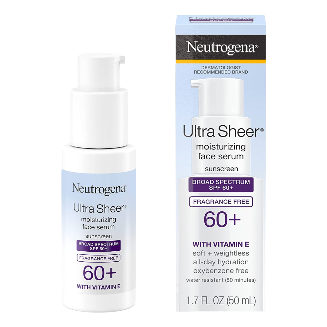 Neutrogena Ultra Sheer Moisturizing Face Serum Sunscreen SPF 60+ Fragrance Free 1.7 fl oz/ 50 ml
