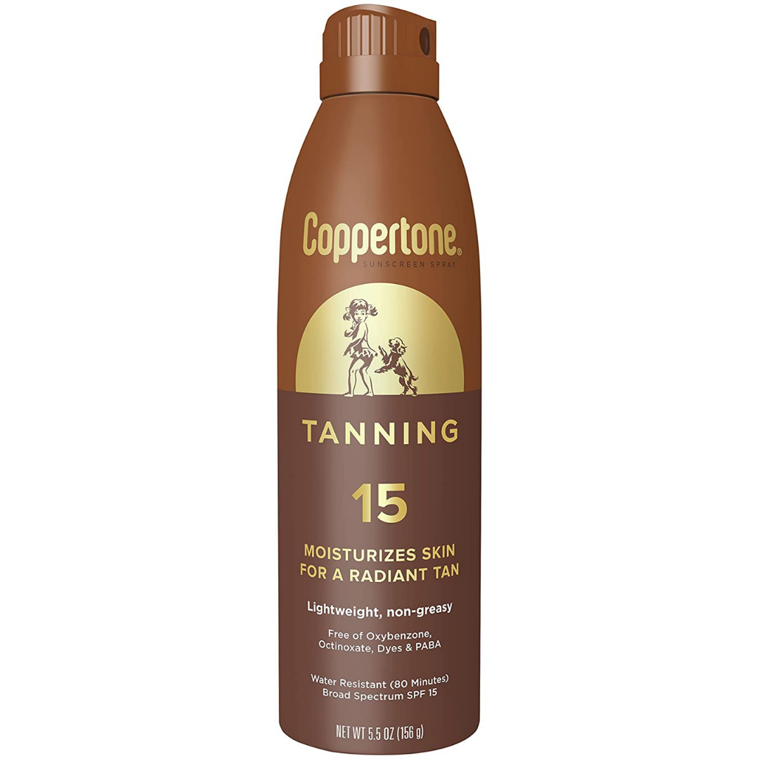 Coppertone Sunscreen Spray Moisturizes Skin For A Radiant Tan Tanning SPF 15 - 156g
