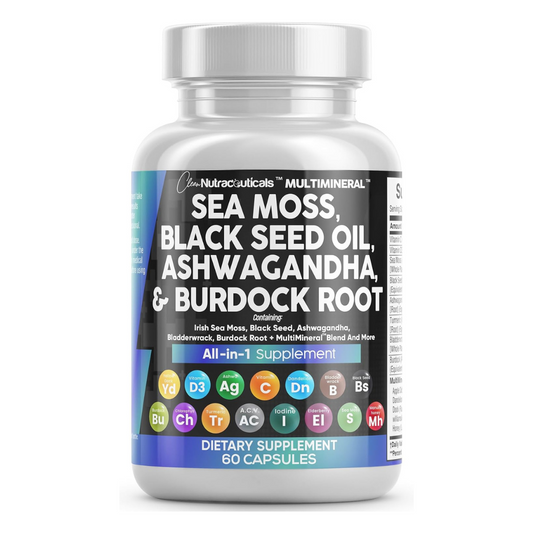 Nutraceuticals Sea Moss, Black Seed Oil, Ashwagandha & Burdock Root Supplement 60 Capsules