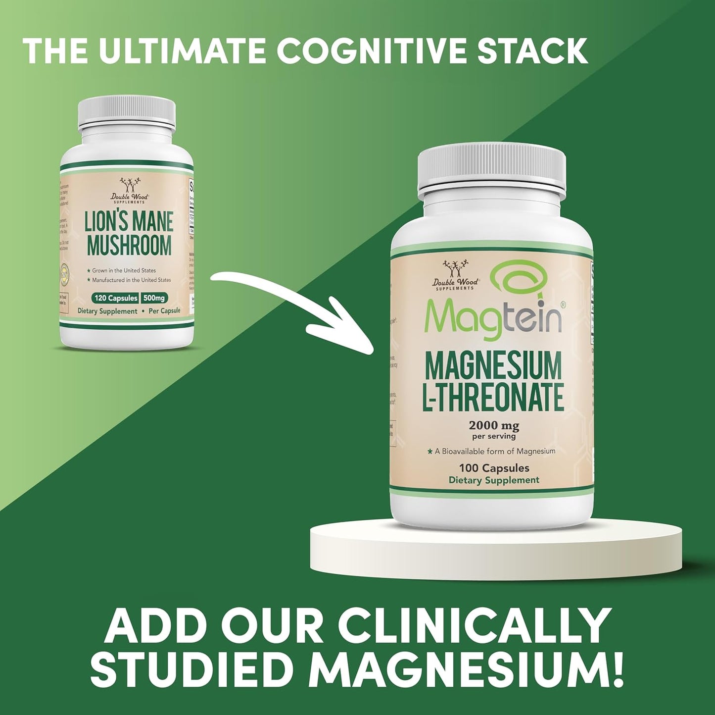Double Wood Lion's Mane Mushroom 500mg Supplement 120 Capsules
