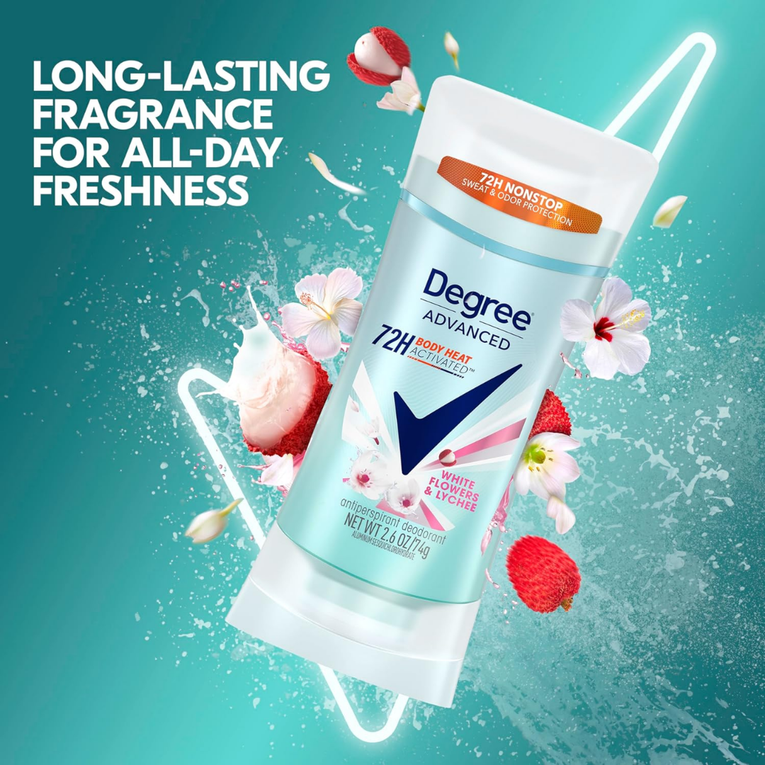 Degree Advanced Antiperspirant Deodorant White Flowers & Lychee, 2.6 oz / 74 g