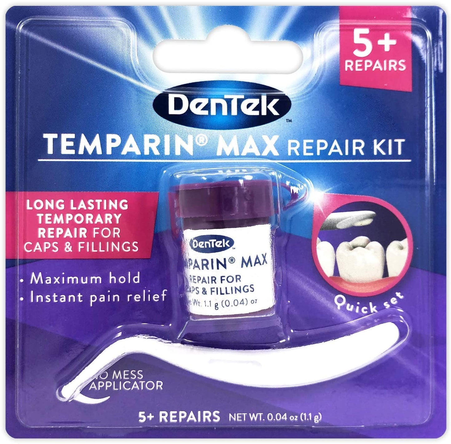 DenTek Temparin Max Repair Kit 5+repairs for Caps & Fillings, 0.04 oz. / 1.1g