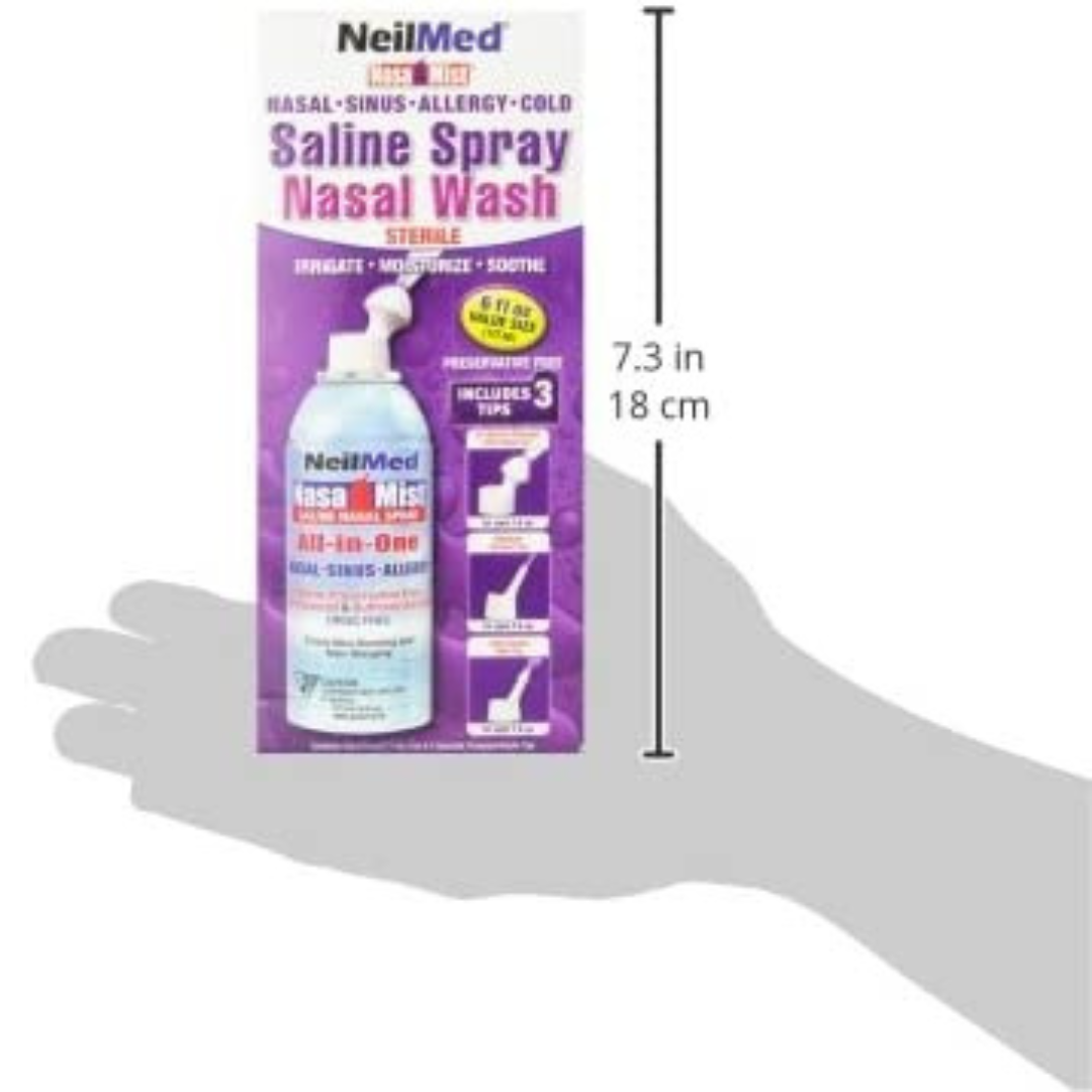 NeilMed NasaMist Saline Spray Nasal Wash Sterile Saline Spray All-in-One 6.3 Fl Oz