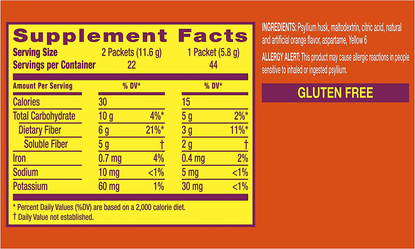 Metamucil Psyllium 4 in 1 Fiber Powder, Orange Flavor (44 Packets)