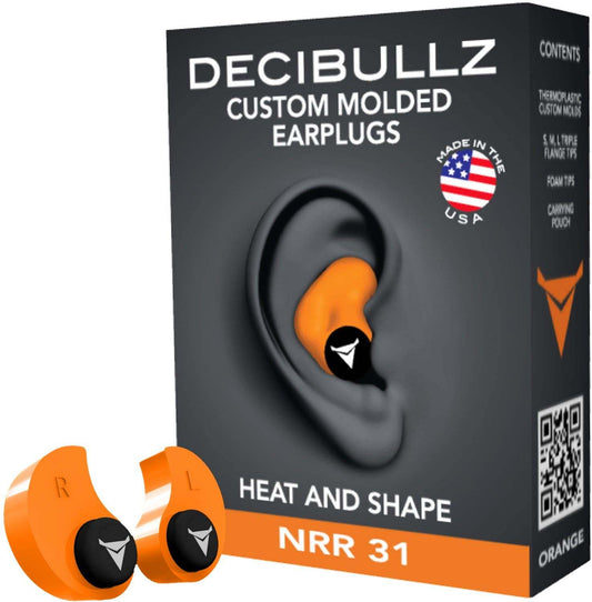 Decibullz  Custom Molded Earplugs, 31dB (NRR 31) Orange, 1 Pair