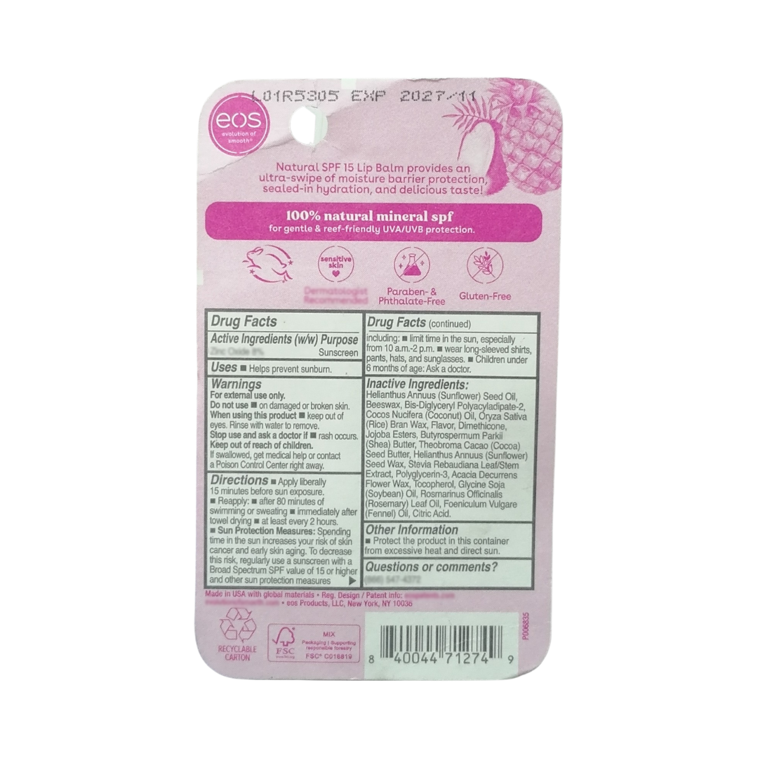 EOS Natural Lip Balm Pineapple Coconut SPF 15, 0.14 oz / 4 g