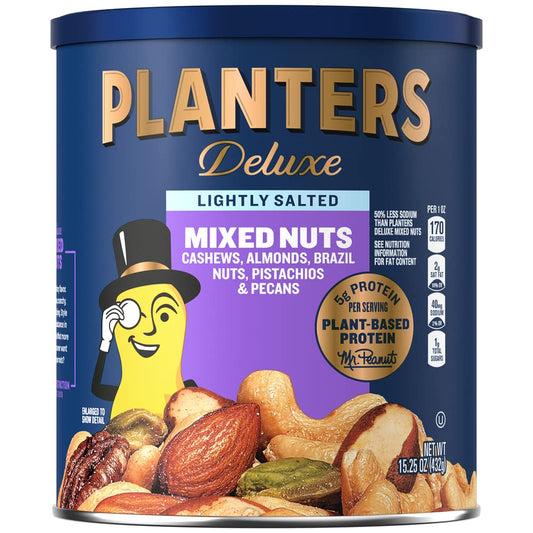 Planters Deluxe Lightly Salted Mixed Nuts Cashew, Almonds, Brazil Nuts, Pistachios, Pecans,15 oz (425g)