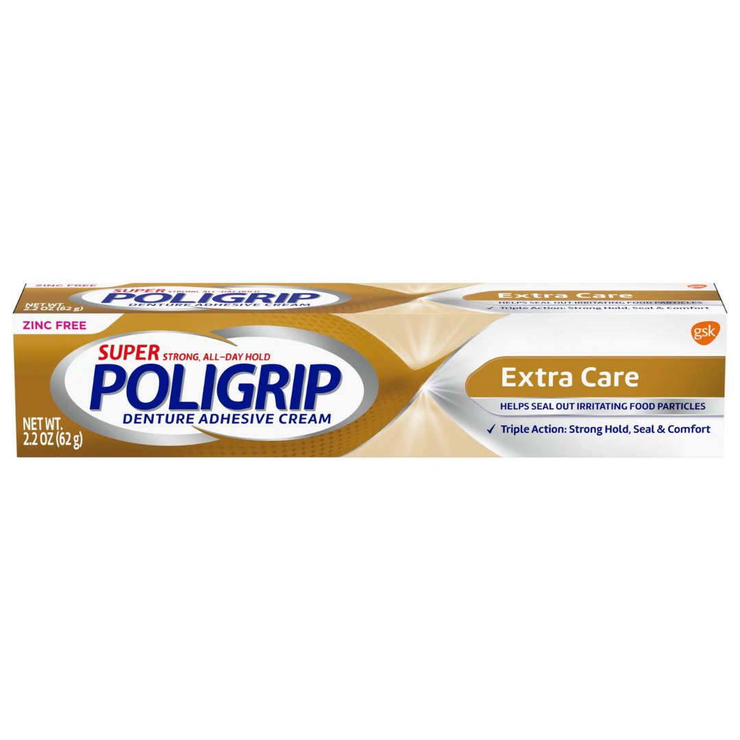 Super Poligrip Denture Adhesive Cream Extra Care Triple Action - 2.2oz