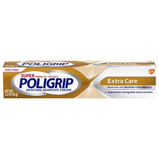 Super Poligrip Denture Adhesive Cream Extra Care Triple Action - 2.2oz