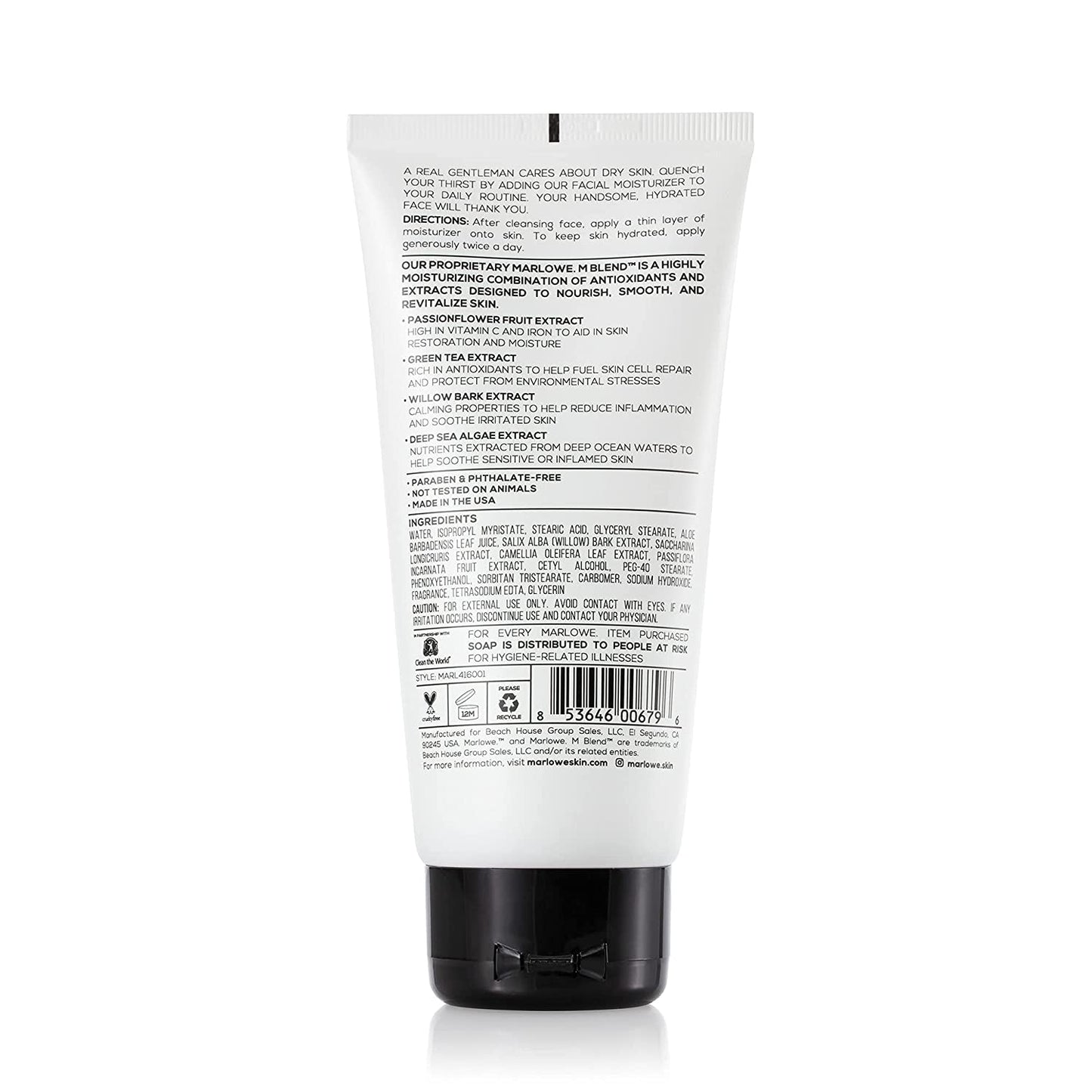 MARLOWE. No. 123 Facial Moisturizer For Men. 6 fl.oz / 177.4ml